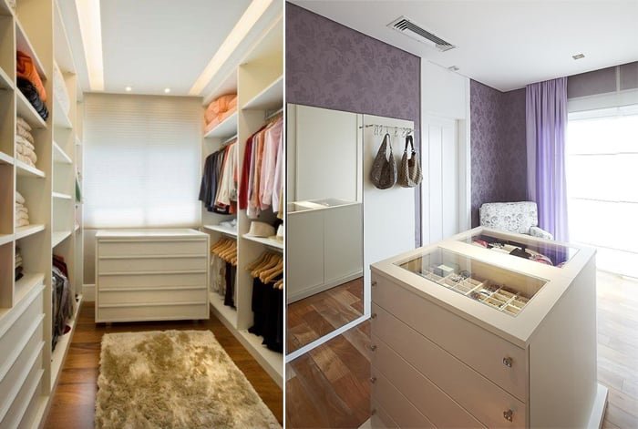 closet feminino com móvel para acessórios