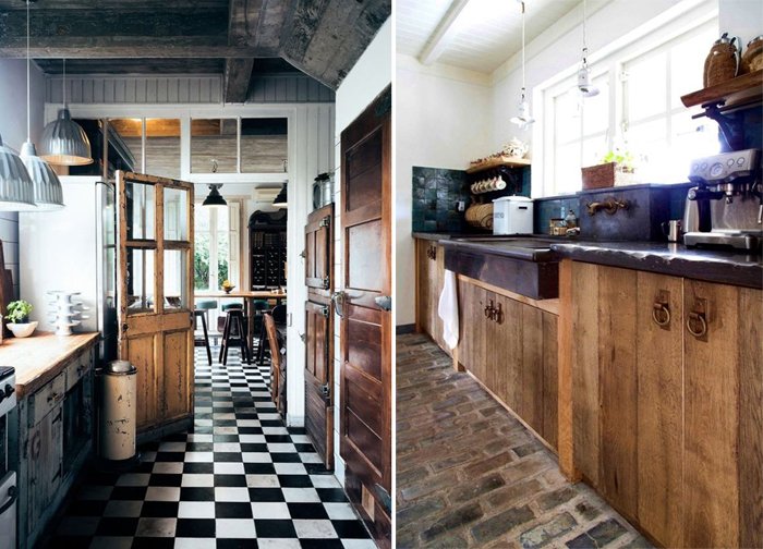 madeira natural nos móveis para decoração rústica da cozinha