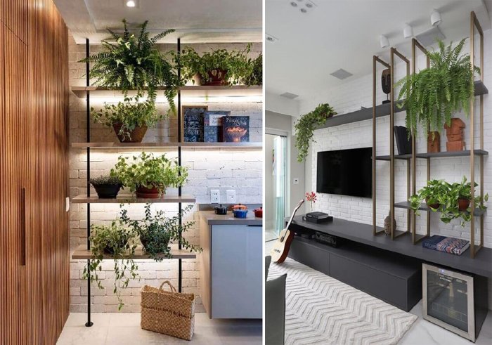 prateleiras minimalistas com plantas