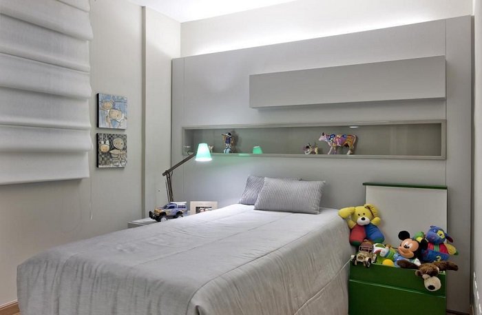 cama box solteiro em quarto minimalista